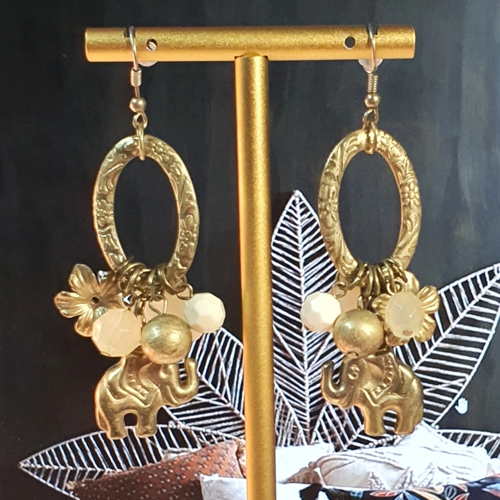 Elephant Light Goldtone Metal & Acrylic Earings